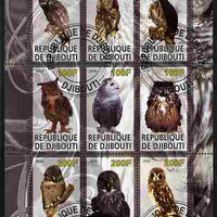 Djibouti 2010 Owls perf sheetlet containing 9 values fine cto used