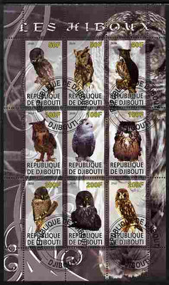 Djibouti 2010 Owls perf sheetlet containing 9 values fine cto used