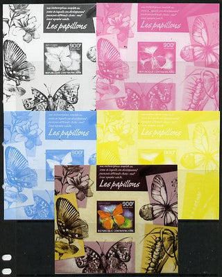 Central African Republic 2014 Butterflies #02 imperf s/sheet B - the set of 5 imperf progressive proofs comprising the 4 individual colours plus all 4-colour composite, unmounted mint