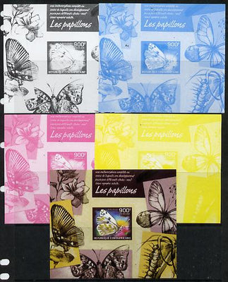 Central African Republic 2014 Butterflies #02 imperf s/sheet C - the set of 5 imperf progressive proofs comprising the 4 individual colours plus all 4-colour composite, unmounted mint