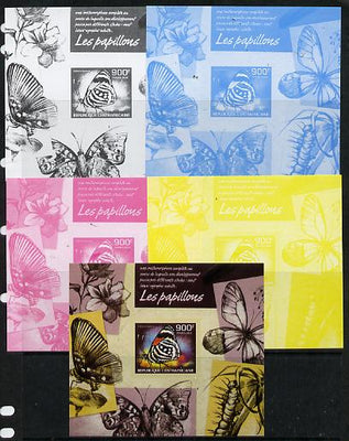 Central African Republic 2014 Butterflies #02 imperf s/sheet D - the set of 5 imperf progressive proofs comprising the 4 individual colours plus all 4-colour composite, unmounted mint