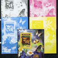 Mozambique 2014 Butterflies #01 imperf s/sheet A - the set of 5 imperf progressive proofs comprising the 4 individual colours plus all 4-colour composite, unmounted mint