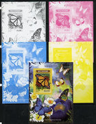 Mozambique 2014 Butterflies #01 imperf s/sheet A - the set of 5 imperf progressive proofs comprising the 4 individual colours plus all 4-colour composite, unmounted mint