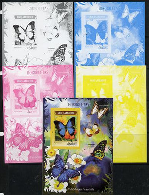 Mozambique 2014 Butterflies #01 imperf s/sheet C - the set of 5 imperf progressive proofs comprising the 4 individual colours plus all 4-colour composite, unmounted mint