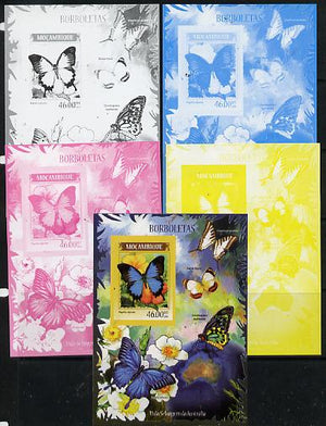 Mozambique 2014 Butterflies #01 imperf s/sheet C - the set of 5 imperf progressive proofs comprising the 4 individual colours plus all 4-colour composite, unmounted mint
