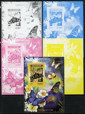 Mozambique 2014 Butterflies #01 imperf s/sheet D - the set of 5 imperf progressive proofs comprising the 4 individual colours plus all 4-colour composite, unmounted mint