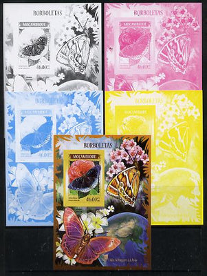 Mozambique 2014 Butterflies #02 imperf s/sheet A - the set of 5 imperf progressive proofs comprising the 4 individual colours plus all 4-colour composite, unmounted mint