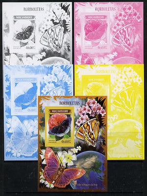 Mozambique 2014 Butterflies #02 imperf s/sheet A - the set of 5 imperf progressive proofs comprising the 4 individual colours plus all 4-colour composite, unmounted mint