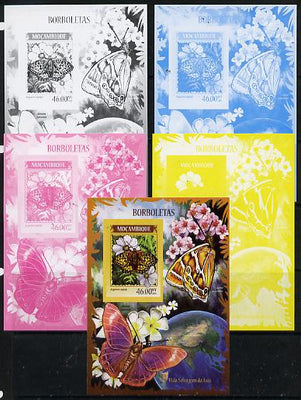 Mozambique 2014 Butterflies #02 imperf s/sheet B - the set of 5 imperf progressive proofs comprising the 4 individual colours plus all 4-colour composite, unmounted mint