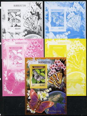 Mozambique 2014 Butterflies #02 imperf s/sheet C - the set of 5 imperf progressive proofs comprising the 4 individual colours plus all 4-colour composite, unmounted mint