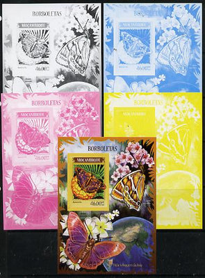 Mozambique 2014 Butterflies #02 imperf s/sheet D - the set of 5 imperf progressive proofs comprising the 4 individual colours plus all 4-colour composite, unmounted mint