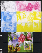 Togo 2014 Orchids imperf s/sheet A - the set of 5 imperf progressive proofs comprising the 4 individual colours plus all 4-colour composite, unmounted mint