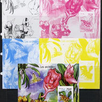 Togo 2014 Orchids imperf s/sheet C - the set of 5 imperf progressive proofs comprising the 4 individual colours plus all 4-colour composite, unmounted mint