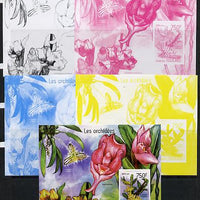 Togo 2014 Orchids imperf s/sheet D - the set of 5 imperf progressive proofs comprising the 4 individual colours plus all 4-colour composite, unmounted mint