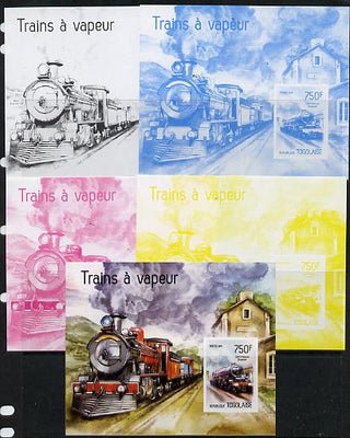 Togo 2014 Steam Locomotives imperf s/sheet B - the set of 5 imperf progressive proofs comprising the 4 individual colours plus all 4-colour composite, unmounted mint