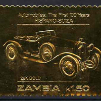 Zambia 1987 Classic Cars 1k50 Hispano-Suiza in 22k gold foil unmounted mint