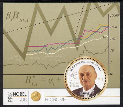 Mali 2014 Nobel Prize for Economics (2013) - Eugene F Fama perf s/sheet containing one circular value unmounted mint
