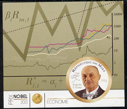 Mali 2014 Nobel Prize for Economics (2013) - Eugene F Fama imperf s/sheet containing one circular value unmounted mint