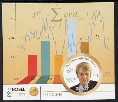 Mali 2014 Nobel Prize for Economics (2013) - Robert J Shiller imperf s/sheet containing one circular value unmounted mint