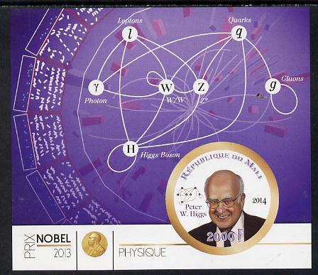 Mali 2014 Nobel Prize for Physics (2013) - Peter W Higgs imperf s/sheet containing one circular value unmounted mint