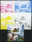 Togo 2014 Butterflies E deluxe m/sheet - the set of 5 imperf progressive proofs comprising the 4 individual colours plus all 4-colour composite, unmounted mint