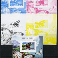 Togo 2014 Butterflies G deluxe m/sheet - the set of 5 imperf progressive proofs comprising the 4 individual colours plus all 4-colour composite, unmounted mint