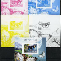 Togo 2014 Butterflies H deluxe m/sheet - the set of 5 imperf progressive proofs comprising the 4 individual colours plus all 4-colour composite, unmounted mint