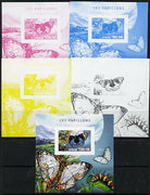 Togo 2014 Butterflies H deluxe m/sheet - the set of 5 imperf progressive proofs comprising the 4 individual colours plus all 4-colour composite, unmounted mint