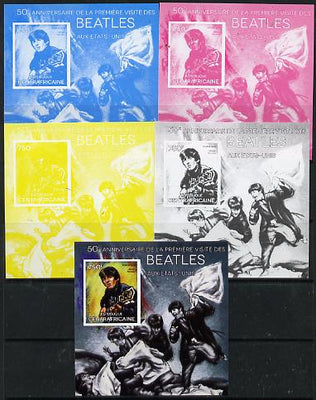 Central African Republic 2014 The Beatles - George Harrison deluxe m/sheet - the set of 5 imperf progressive proofs comprising the 4 individual colours plus all 4-colour composite, unmounted mint