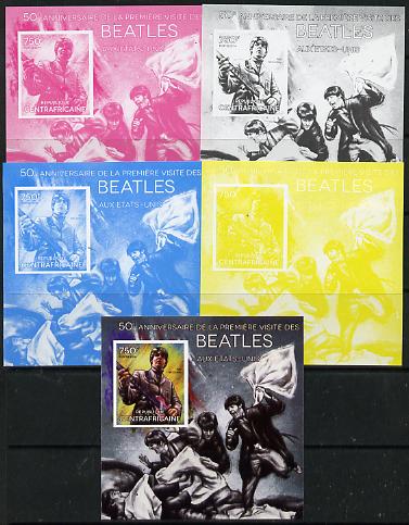 Central African Republic 2014 The Beatles - Paul McCartney deluxe m/sheet - the set of 5 imperf progressive proofs comprising the 4 individual colours plus all 4-colour composite, unmounted mint