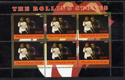 Congo 2014 The Rolling Stones #1 perf sheetlet containing 6 values unmounted mint. Note this item is privately produced and is offered purely on its thematic appeal