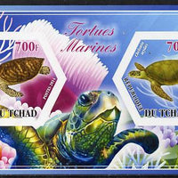 Chad 2014 Turtles #1 imperf sheetlet containing two hexagonal-shaped values unmounted mint