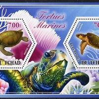 Chad 2014 Turtles #2 perf sheetlet containing two hexagonal-shaped values unmounted mint