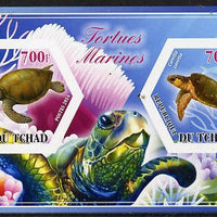 Chad 2014 Turtles #2 imperf sheetlet containing two hexagonal-shaped values unmounted mint
