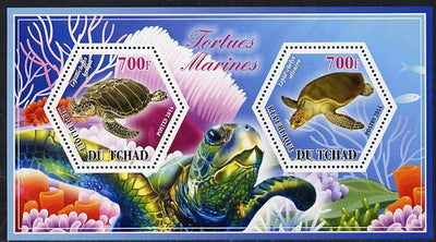 Chad 2014 Turtles #3 perf sheetlet containing two hexagonal-shaped values unmounted mint