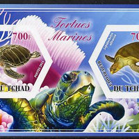 Chad 2014 Turtles #3 imperf sheetlet containing two hexagonal-shaped values unmounted mint