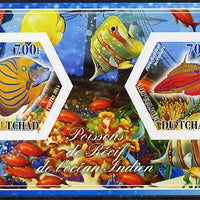 Chad 2014 Fish #1 imperf sheetlet containing two hexagonal-shaped values unmounted mint