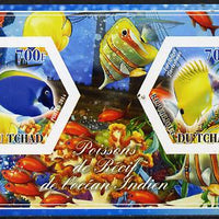 Chad 2014 Fish #2 imperf sheetlet containing two hexagonal-shaped values unmounted mint