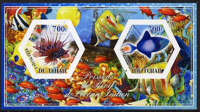 Chad 2014 Fish #3 imperf sheetlet containing two hexagonal-shaped values unmounted mint