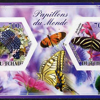Chad 2014 Butterflies #6 imperf sheetlet containing two hexagonal-shaped values unmounted mint