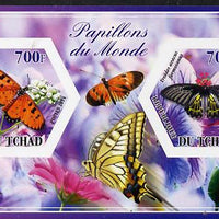 Chad 2014 Butterflies #7 imperf sheetlet containing two hexagonal-shaped values unmounted mint