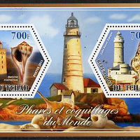 Chad 2014 Lighthouses & Shells #1 perf sheetlet containing two hexagonal-shaped values unmounted mint