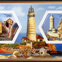 Chad 2014 Lighthouses & Shells #1 imperf sheetlet containing two hexagonal-shaped values unmounted mint