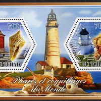 Chad 2014 Lighthouses & Shells #2 perf sheetlet containing two hexagonal-shaped values unmounted mint