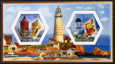 Chad 2014 Lighthouses & Shells #2 imperf sheetlet containing two hexagonal-shaped values unmounted mint