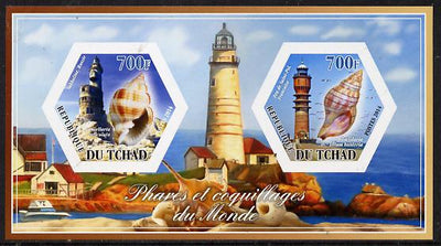 Chad 2014 Lighthouses & Shells #3 imperf sheetlet containing two hexagonal-shaped values unmounted mint