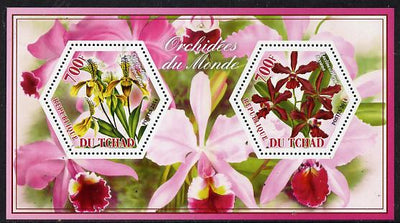 Chad 2014 Orchids #5 perf sheetlet containing two hexagonal-shaped values unmounted mint