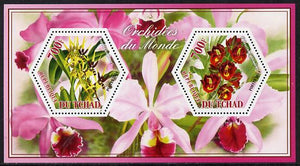 Chad 2014 Orchids #6 perf sheetlet containing two hexagonal-shaped values unmounted mint