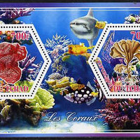 Chad 2014 Coral #1 perf sheetlet containing two hexagonal-shaped values unmounted mint