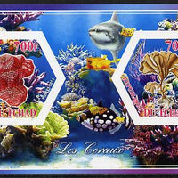 Chad 2014 Coral #1 imperf sheetlet containing two hexagonal-shaped values unmounted mint